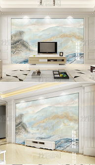 大理石紋高山流水背景墻圖片 大理石紋高山流水背景墻素材下載 